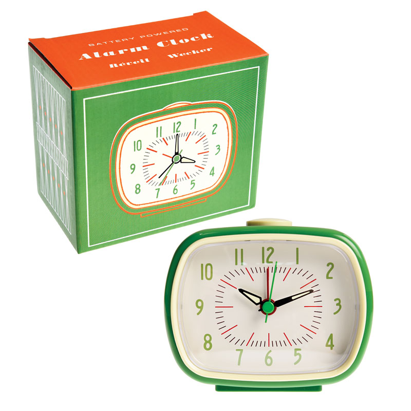 green vintage retro analog alarm clock packaging image